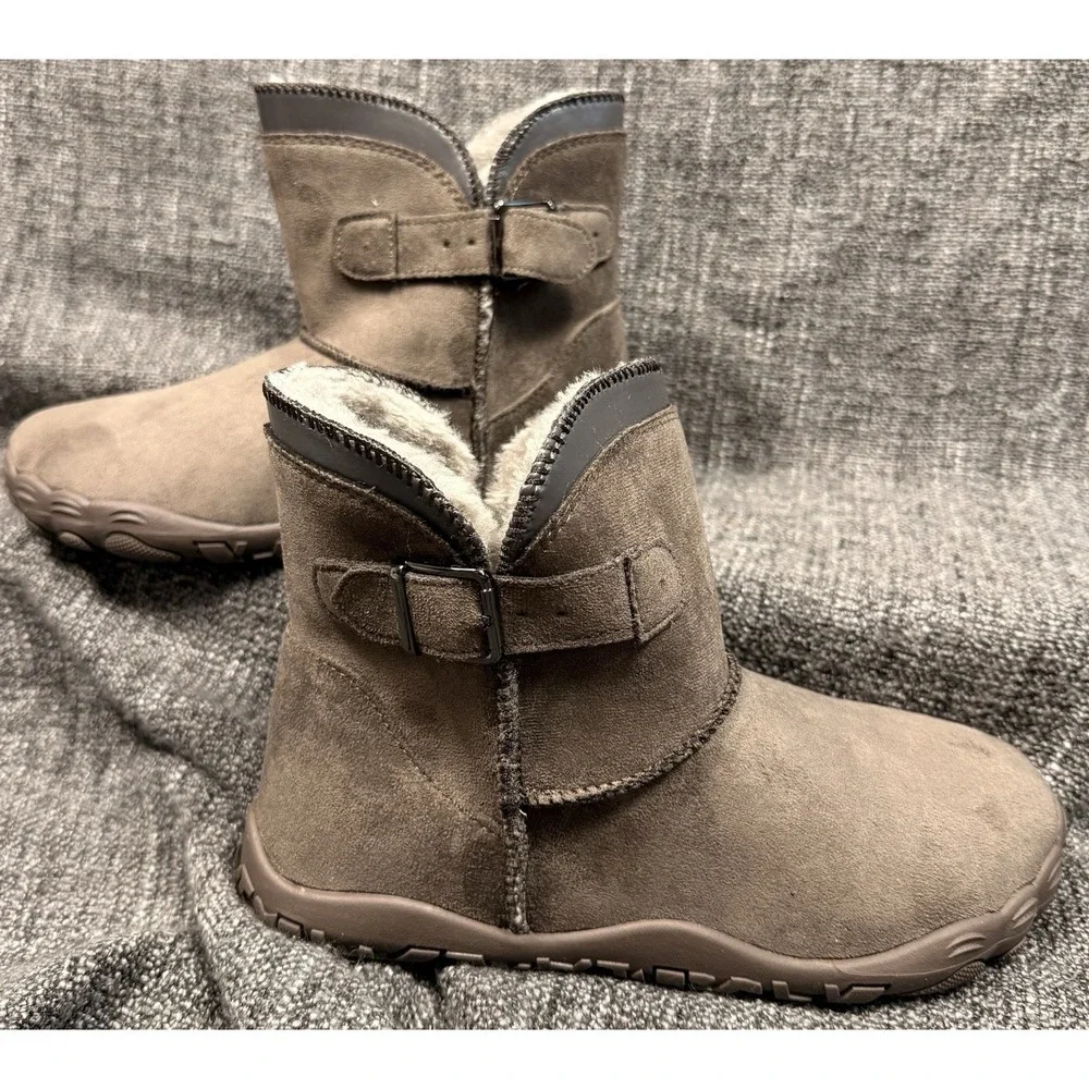 HIKE Barefoot Winter Snow Boots Faux Suede Fur Lined Brown EU 40